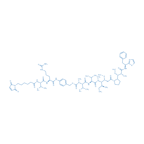 4-((S)-2-((S)-2-(6-(2,5-二氧代-2,5-二氢-1H-吡咯-1-基)己酰胺基)-3-甲基丁酰胺基)-5-脲基戊酰胺基)苄基 ((S)-1-(((S)-1-(((3R,4S,5S)-3-甲氧基-1-((S)-2-((1R,2R)-1-甲氧基-2-甲基-3-氧代-3-(((S)-2-苯基-1-(噻唑-2-基)乙基)氨基)丙基)吡咯烷-1-基)-5-甲基-1-氧代庚烷-4-基)(甲基)氨基)-3-甲基-1-氧代丁烷-2-基)氨基)-3-甲基-1-氧代丁-2-基)(甲基)氨基甲酸酯 分子结构式
