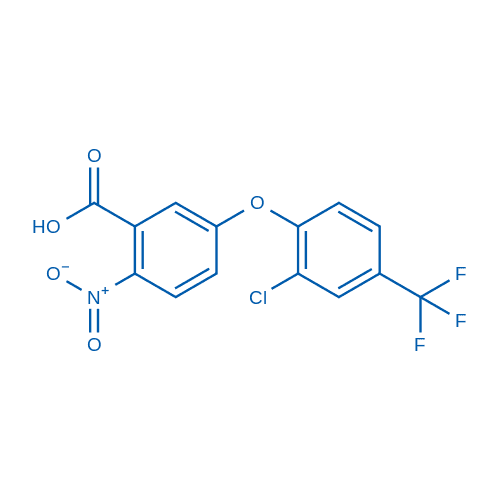 5-(2-氯-4-三氟甲基苯氧基)-2-硝基苯甲酸 分子结构式
