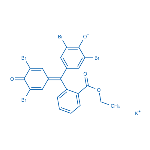 2,6-二溴-4-((3,5-二溴-4-氧代环己-2,5-二烯-1-亚基)(2-(乙氧基羰基)苯基)甲基)苯酚钾盐 分子结构式