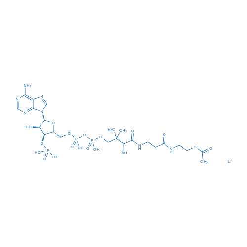 S-(2-(3-((2R)-4-(((((((2R,3S,4R,5R)-5-(6-氨基-9H-嘌呤-9-基)-4-羟基-3-(膦氧基)四氢呋喃-2-基)甲氧基)(羟基)磷酰基)氧基)(羟基)磷酰基)氧基)-2-羟基-3,3-二甲基丁酰氨基)丙酰氨基)乙基)硫代乙酸酯 锂盐 (1:x) 分子结构式
