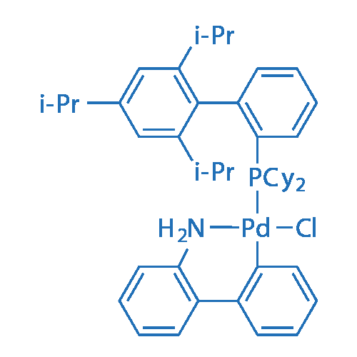 氯(2-二环己基膦基-2',4',6'-三异丙基-1,1'-联苯基)[2-(2'-氨基-1,1'-联苯)]钯(II) 分子结构式
