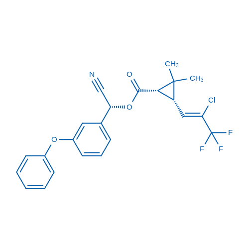 rel-(1S,3S)-(R)-氰基(3-苯氧基苯基)甲基 3-((Z)-2-氯-3,3,3-三氟丙-1-烯-1-基)-2,2-二甲基环丙烷羧酸酯 分子结构式